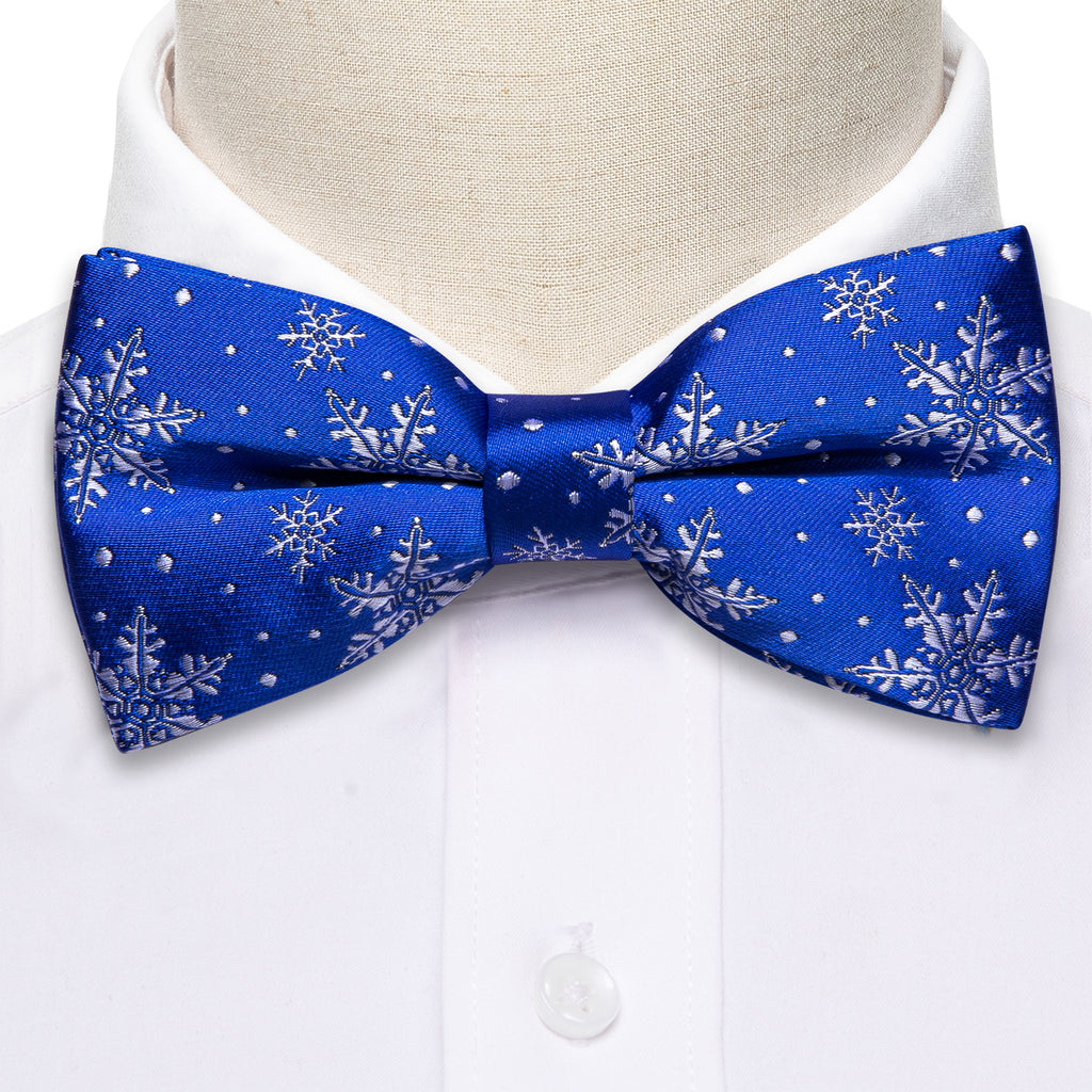 Blue White Christmas Snowflake Silk Bow Tie Set bow ties    - Sophisticated Gentlemen