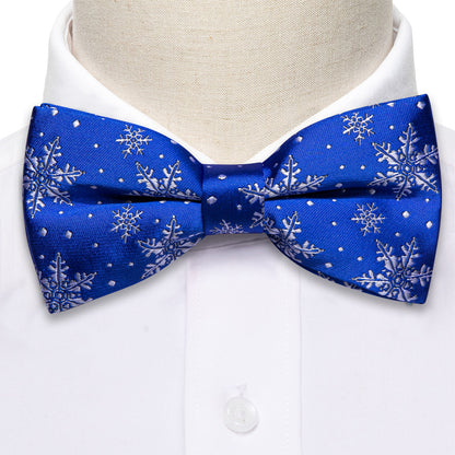 Blue White Christmas Snowflake Silk Bow Tie Set bow ties    - Sophisticated Gentlemen