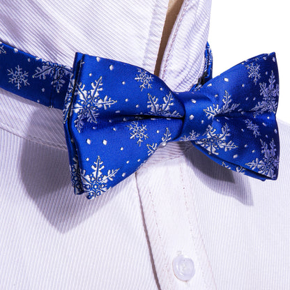 Blue White Christmas Snowflake Silk Bow Tie Set bow ties    - Sophisticated Gentlemen