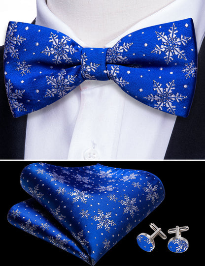 Blue White Christmas Snowflake Silk Bow Tie Set bow ties    - Sophisticated Gentlemen