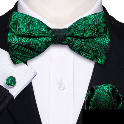 Green Paisley Silk Bow Tie Set bow ties    - Sophisticated Gentlemen