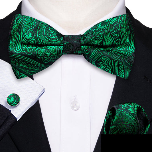 Green Paisley Silk Bow Tie Set bow ties    - Sophisticated Gentlemen