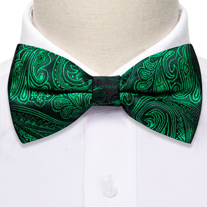 Green Paisley Silk Bow Tie Set bow ties    - Sophisticated Gentlemen