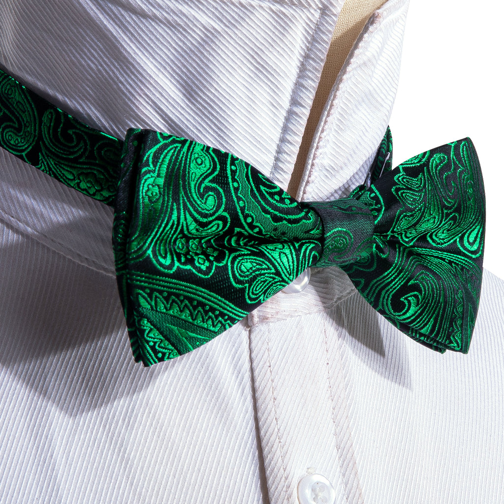 Green Paisley Silk Bow Tie Set bow ties    - Sophisticated Gentlemen