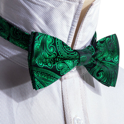 Green Paisley Silk Bow Tie Set bow ties    - Sophisticated Gentlemen