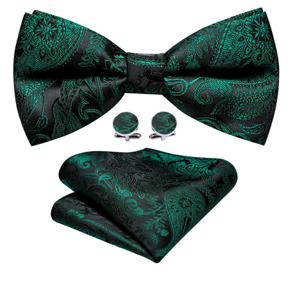 Green Black Paisley Bow Tie Set bow ties    - Sophisticated Gentlemen