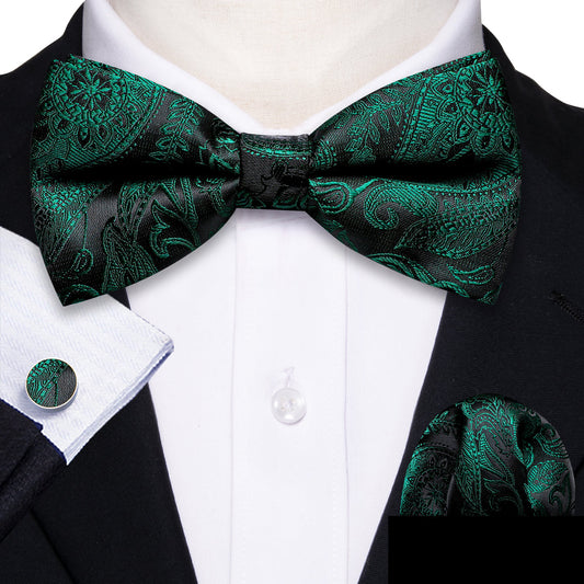 Green Black Paisley Bow Tie Set bow ties    - Sophisticated Gentlemen