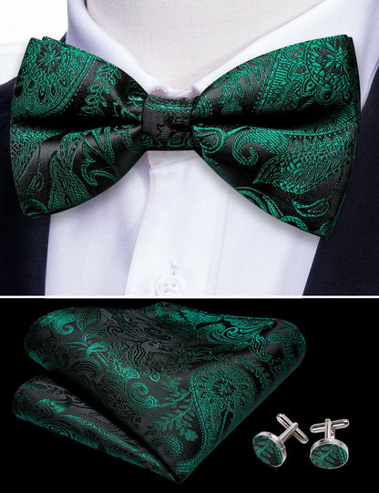 Green Black Paisley Bow Tie Set bow ties    - Sophisticated Gentlemen