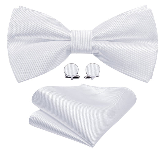 White Solid Wedding Bow Tie Set bow ties    - Sophisticated Gentlemen