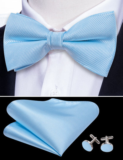 Blue Solid Bow Tie Set bow ties    - Sophisticated Gentlemen