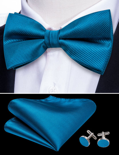 Sky Blue Solid Bow Tie Set bow ties    - Sophisticated Gentlemen