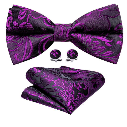 Purple Black Paisley Bow Tie Set bow ties    - Sophisticated Gentlemen