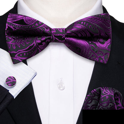 Black Purple Paisley Beautiful Bow Tie Set bow ties    - Sophisticated Gentlemen