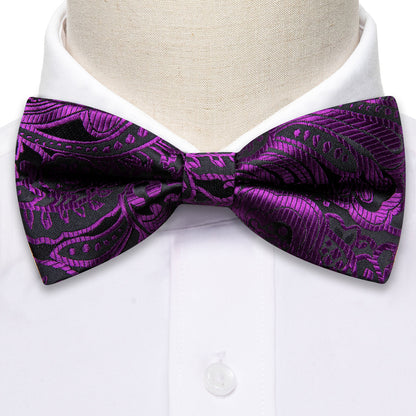 Black Purple Paisley Beautiful Bow Tie Set bow ties    - Sophisticated Gentlemen