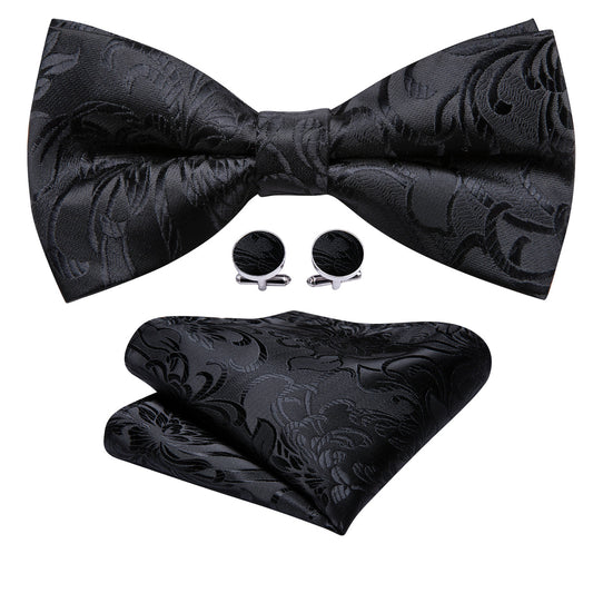 Black Paisley Bow Tie Set bow ties    - Sophisticated Gentlemen
