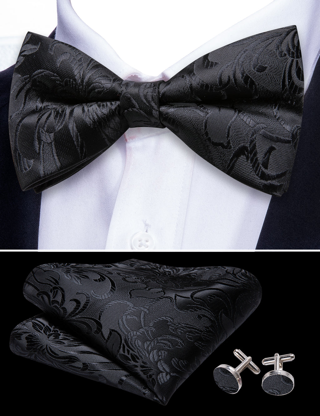 Black Paisley Bow Tie Set bow ties    - Sophisticated Gentlemen