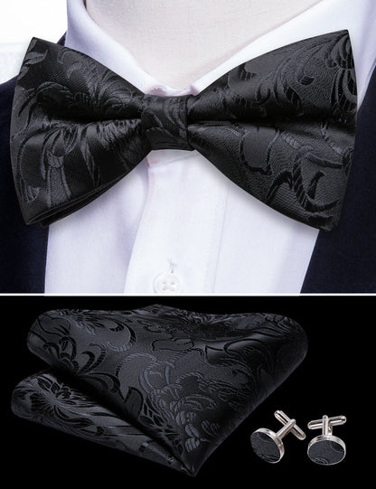Black Paisley Bow Tie Set bow ties    - Sophisticated Gentlemen