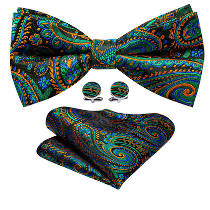 Green Orange Paisley Bow Tie Set bow ties    - Sophisticated Gentlemen