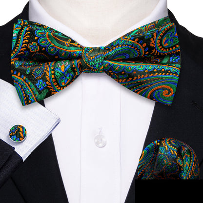 Green Orange Paisley Bow Tie Set bow ties    - Sophisticated Gentlemen
