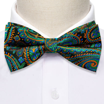 Green Orange Paisley Bow Tie Set bow ties    - Sophisticated Gentlemen