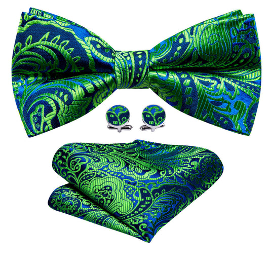 Teal Blue Paisley Bow Tie Set bow ties    - Sophisticated Gentlemen