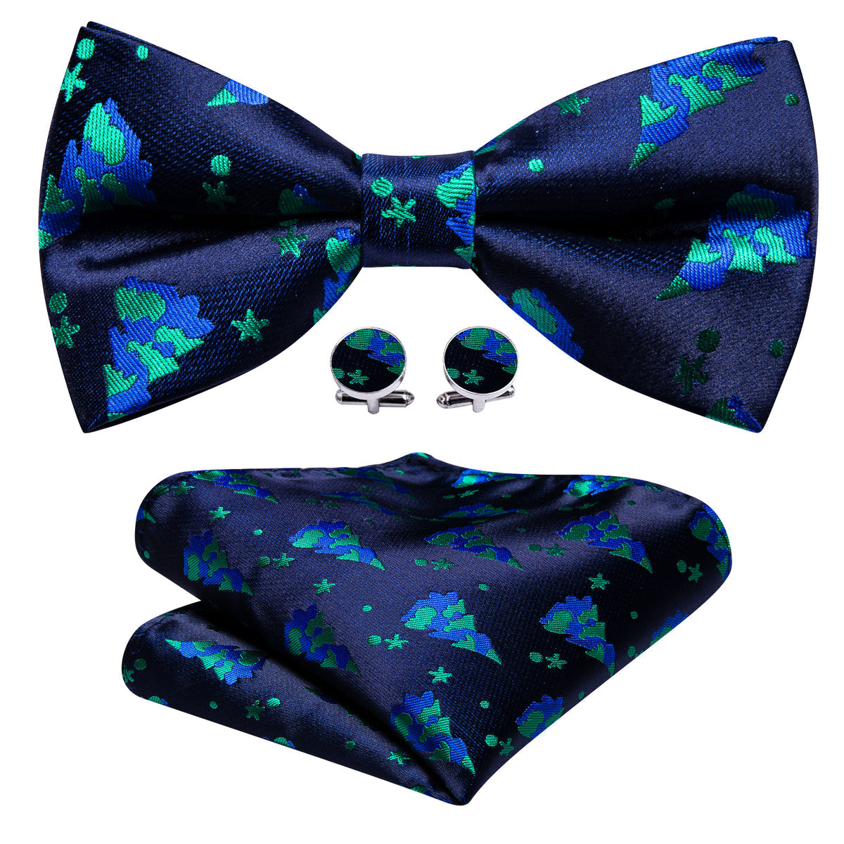 Blue Xmas Tree Silk Bow Tie Set bow ties    - Sophisticated Gentlemen