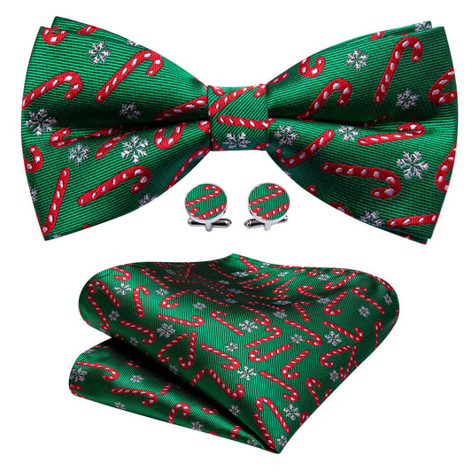 Green Christmas Crutch Silk Bow Tie Set bow ties    - Sophisticated Gentlemen