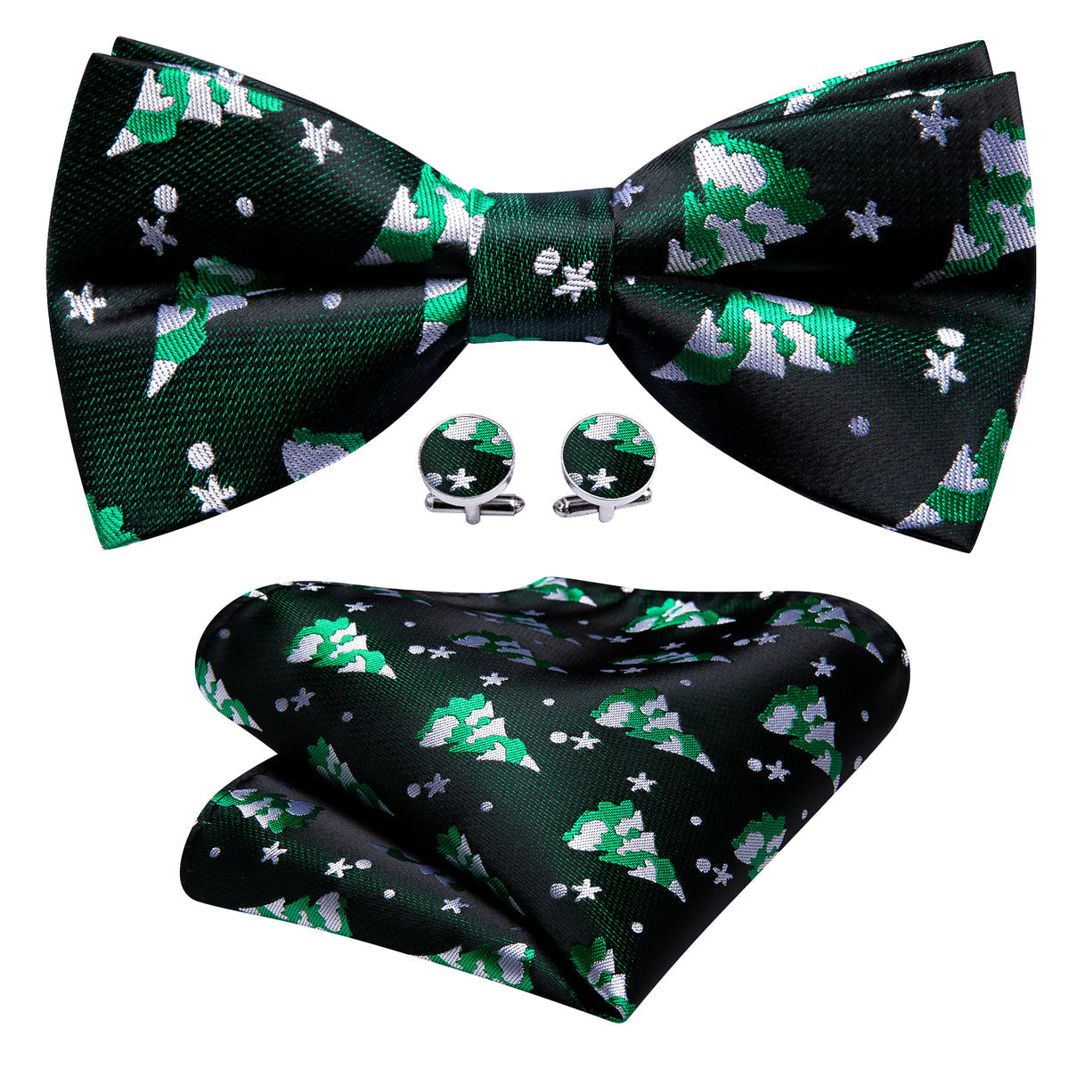 Green White Xmas Tree Silk Bow Tie Set bow ties    - Sophisticated Gentlemen