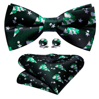 Green White Xmas Tree Silk Bow Tie Set bow ties    - Sophisticated Gentlemen
