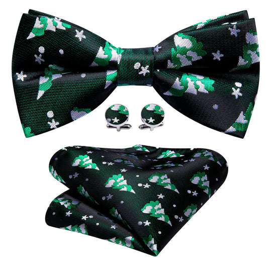 Green White Xmas Tree Silk Bow Tie Set bow ties    - Sophisticated Gentlemen