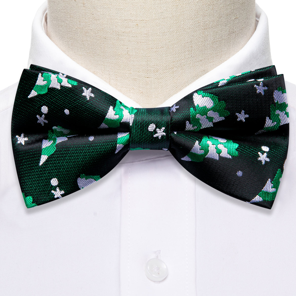 Green White Xmas Tree Silk Bow Tie Set bow ties    - Sophisticated Gentlemen