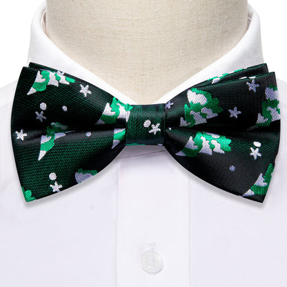 Green White Xmas Tree Silk Bow Tie Set bow ties    - Sophisticated Gentlemen