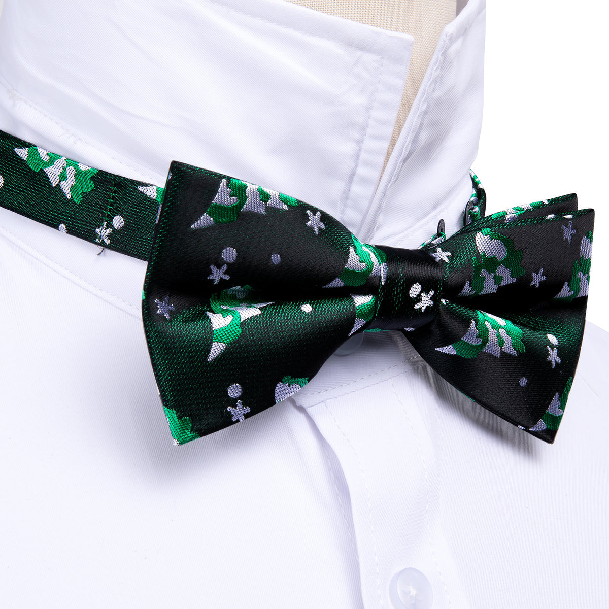 Green White Xmas Tree Silk Bow Tie Set bow ties    - Sophisticated Gentlemen