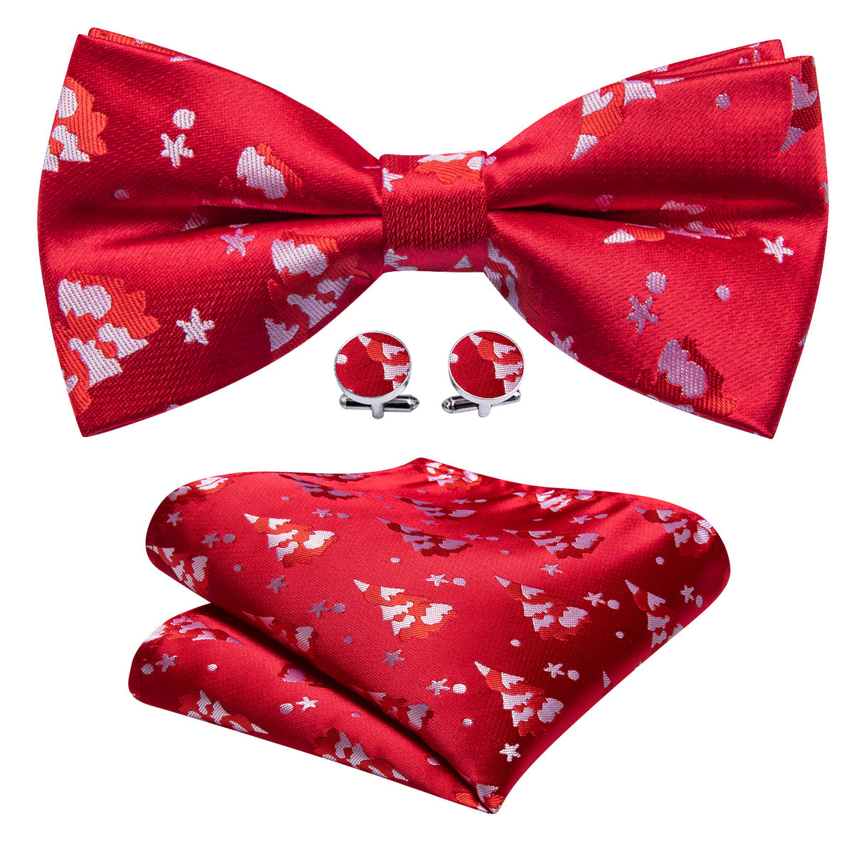 Red White Xmas Tree Silk Bow Tie Set bow ties    - Sophisticated Gentlemen