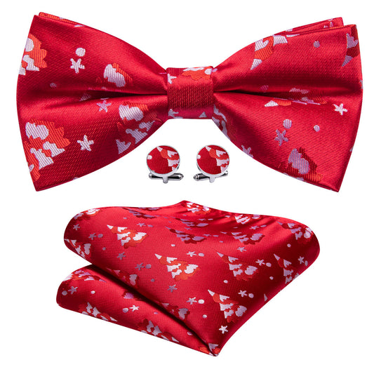 Red White Xmas Tree Silk Bow Tie Set bow ties    - Sophisticated Gentlemen