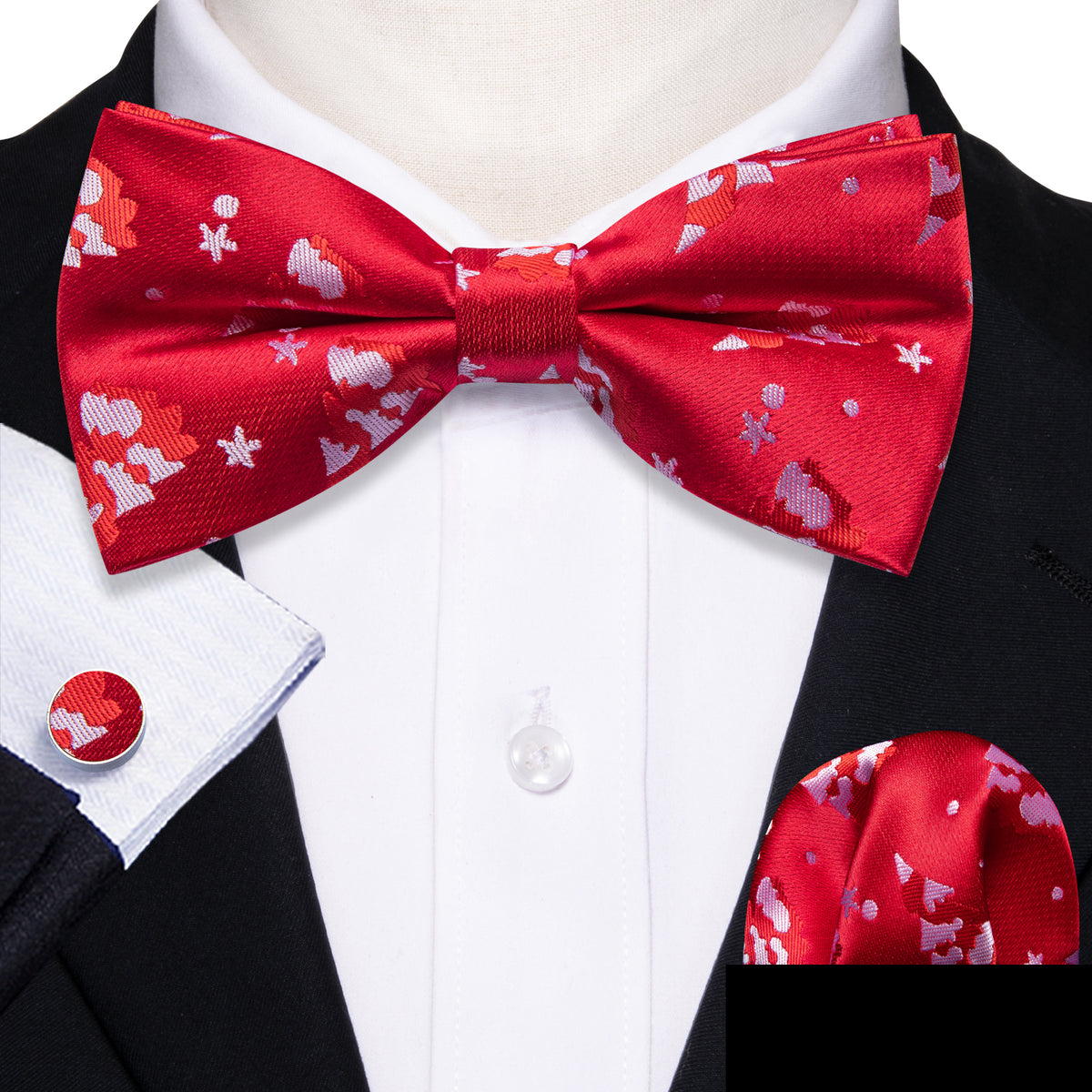 Red White Xmas Tree Silk Bow Tie Set bow ties    - Sophisticated Gentlemen