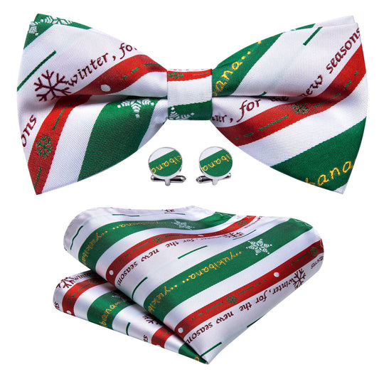 White Green Christmas Pattern Bow Tie Set bow ties    - Sophisticated Gentlemen