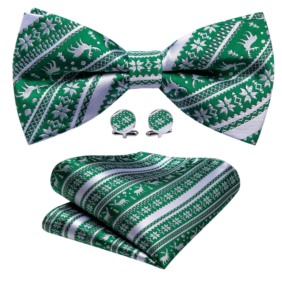 Green White Xmas Elk Bow Tie Set bow ties    - Sophisticated Gentlemen