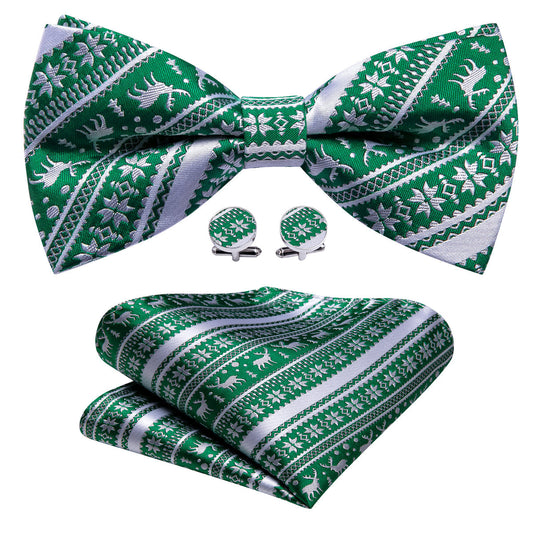 Green White Xmas Elk Bow Tie Set bow ties    - Sophisticated Gentlemen