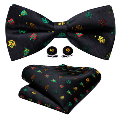 Black Xmas Pattern Bow Tie Set bow ties    - Sophisticated Gentlemen