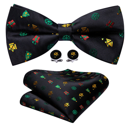 Black Xmas Pattern Bow Tie Set bow ties    - Sophisticated Gentlemen