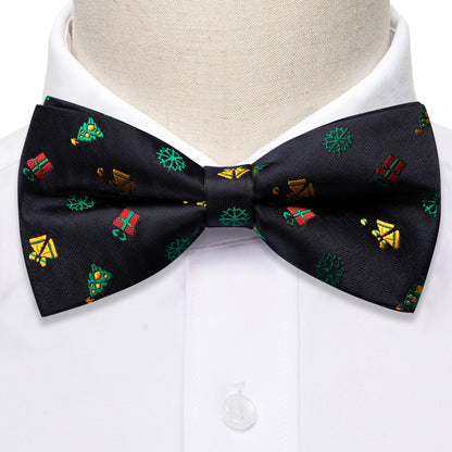 Black Xmas Pattern Bow Tie Set bow ties    - Sophisticated Gentlemen