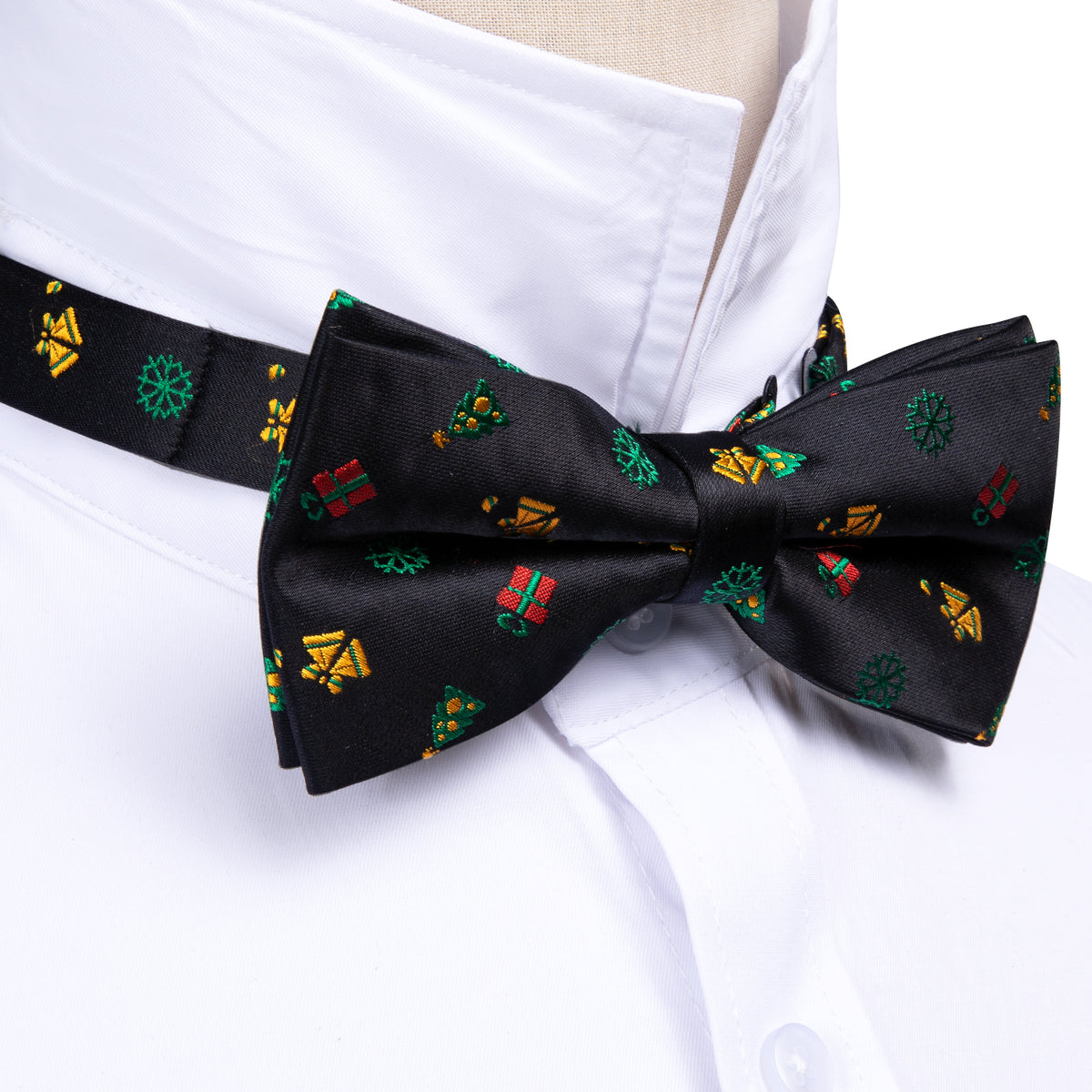 Black Xmas Pattern Bow Tie Set bow ties    - Sophisticated Gentlemen