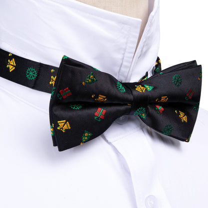 Black Xmas Pattern Bow Tie Set bow ties    - Sophisticated Gentlemen
