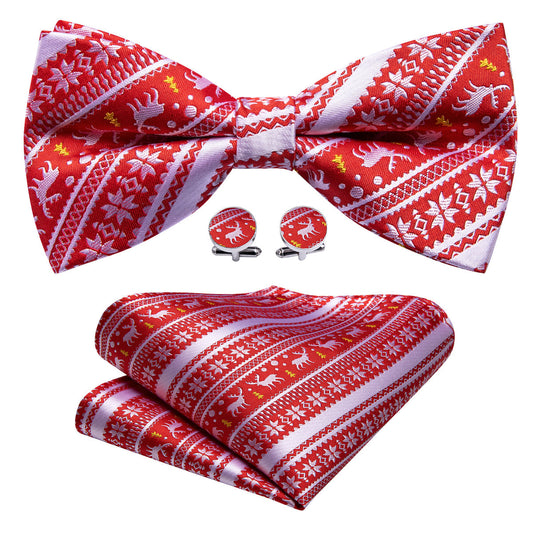 Red White Xmas Elk Bow Tie Set bow ties    - Sophisticated Gentlemen