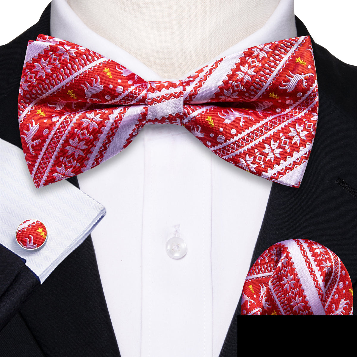 Red White Xmas Elk Bow Tie Set bow ties    - Sophisticated Gentlemen