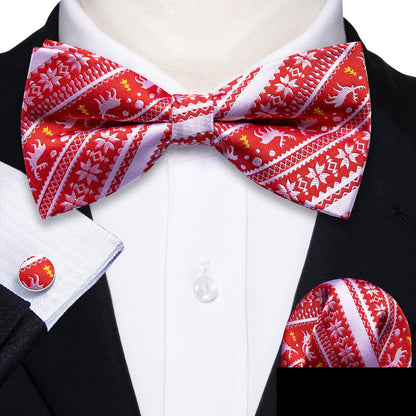 Red White Xmas Elk Bow Tie Set bow ties    - Sophisticated Gentlemen