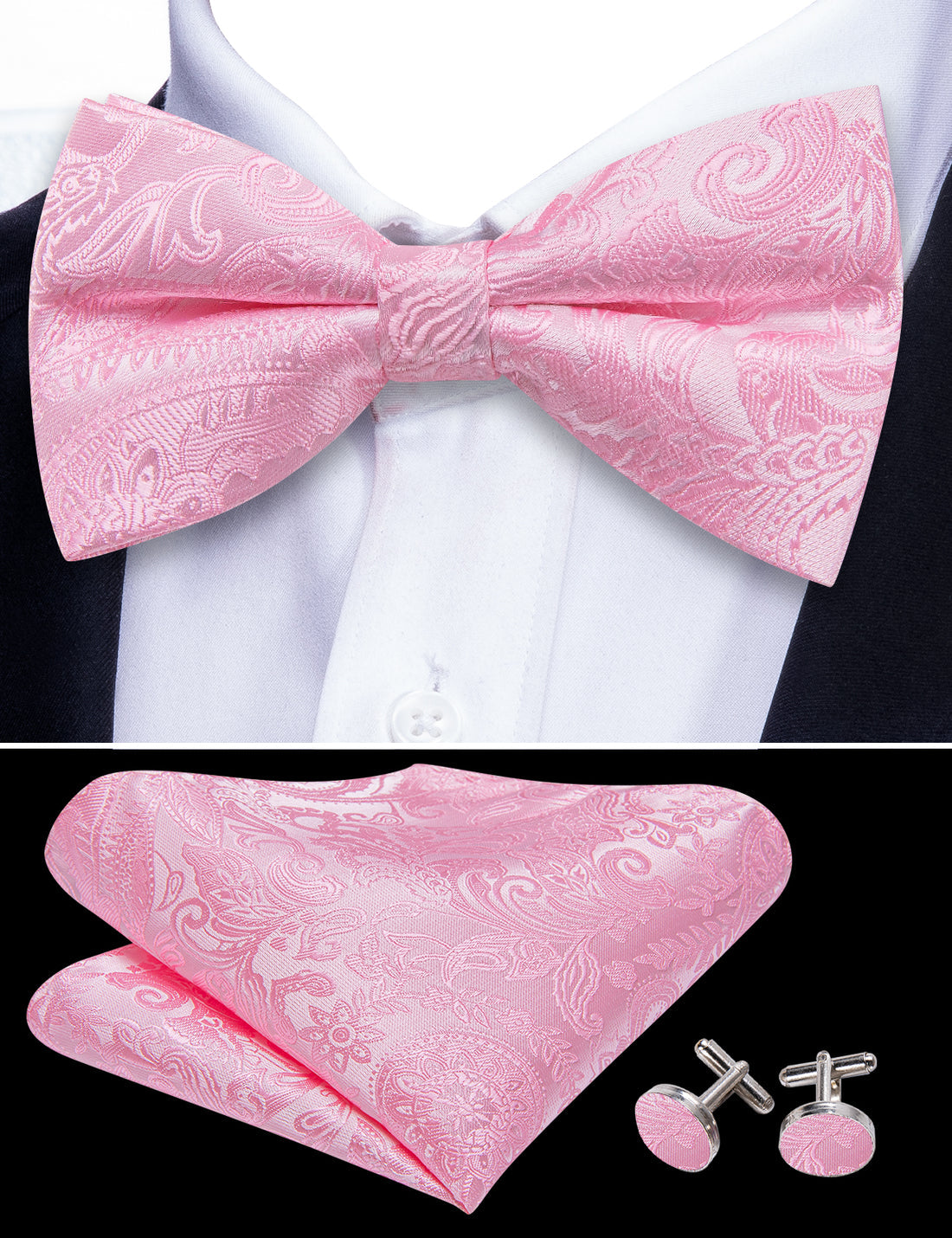 Mist Pink Paisley Bow Tie Set bow ties    - Sophisticated Gentlemen