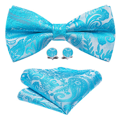Blue Silver Paisley Bow Tie Set bow ties    - Sophisticated Gentlemen