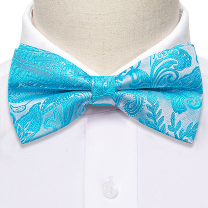 Blue Silver Paisley Bow Tie Set bow ties    - Sophisticated Gentlemen